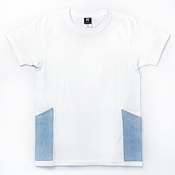 《送料無料》サイドポケット〜XSサイズ　Tシャツ　ホワイトxアイスウォッシュ 1枚目の画像