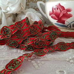 フランスヴィンテージ　バラの刺繍ガロン 50cm〜 1枚目の画像