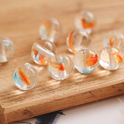 ♡玻璃・風鈴♡夏日金魚花火 手工繪製玻璃珠 12mm 2個入 第1張的照片