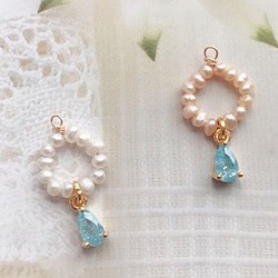 ♡珍珠・半成品♡手工繞線 藍冰花鋯石珍珠環 白色系列 1個入 第1張的照片