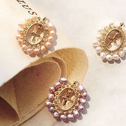 ♡真珠、半製品、手巻き小真珠18Kゴールドレースクロスピンクシリーズ1に 1枚目の画像