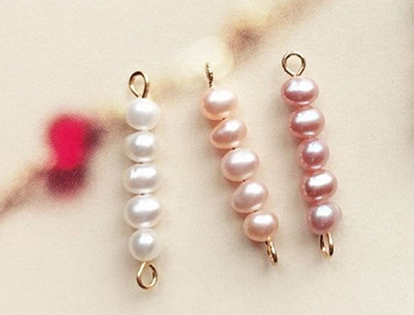 ♡珍珠・半成品♡雙掛孔五顆珍珠串串 21mm 粉色系列 1個入 第1張的照片