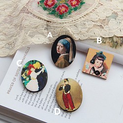 ♡木質彩繪・素材♡復古油畫木片 戴珍珠耳環的少女 A款 30mm 2個入 第1張的照片