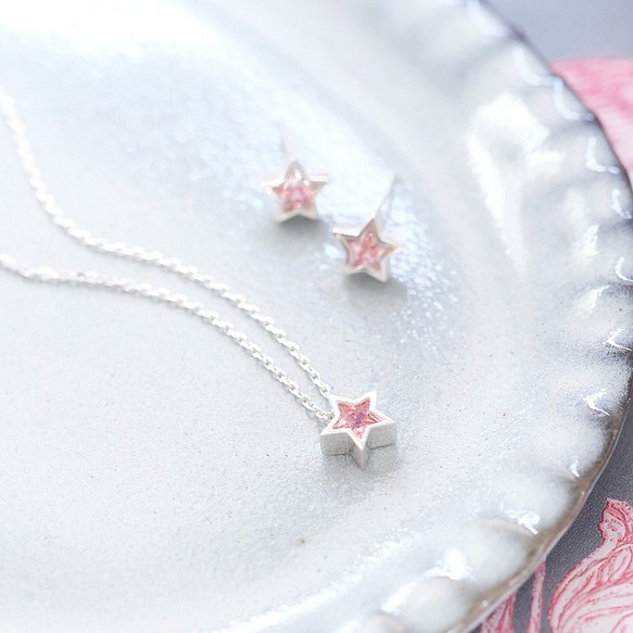 2コset) Pink 星 ネックレス ピアス セット シルバー925 www