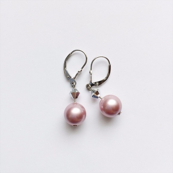ピンクの真珠のイヤリング - シルバークリスタル