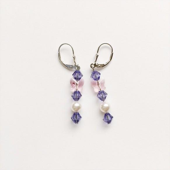 紫色水晶珍珠耳環 第1張的照片