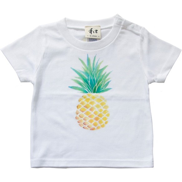 子供服 パイナップル柄Tシャツ　手描きで描いたパイナップルのキッズTシャツ 1枚目の画像