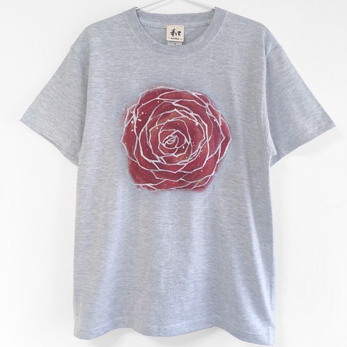バラの花柄Tシャツ、大人っぽい水彩画のようなバラの花手描きTシャツ