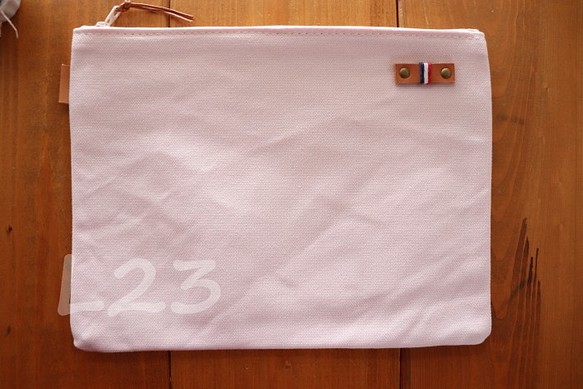 H2089　ウォッシュ加工の帆布のシンプルポーチ　L23　ほのか桜　【送料込価格】 1枚目の画像