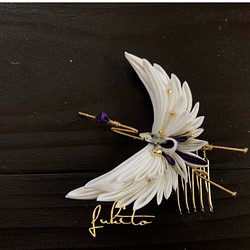正絹羽二重　つまみ細工　鶴の髪飾り　紫 1枚目の画像