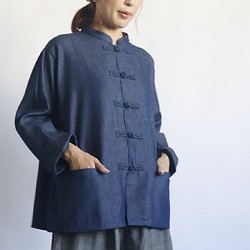「花ボタンで魅せるゆったりシャツ ジャケット」甘織デニムＤＥＮＩＭ羽織りK06（jk127) 1枚目の画像