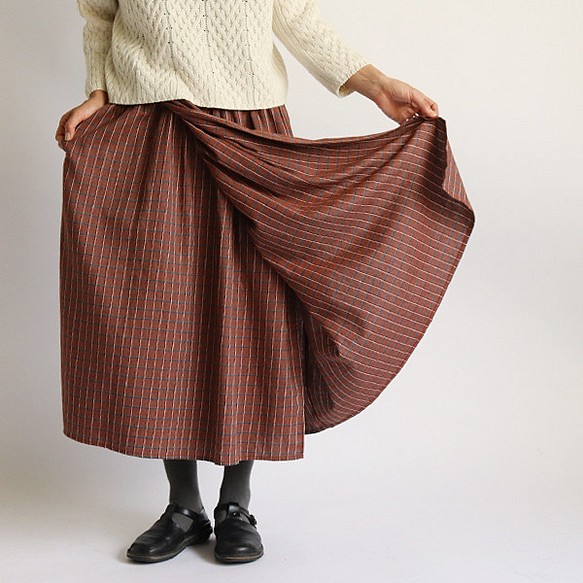 SALE　ウエストsize自由自在  cotton100%チェック柄 巻きスカート F72C 1枚目の画像