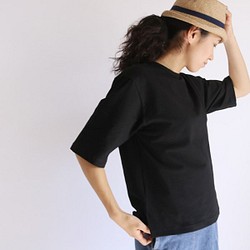 ■夏夏SALE ラスト1点オーガニック コットンしっとりやわらかな 袖長め Tシャツ 透け感なし  ブラック  B89B 1枚目の画像