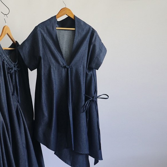 『変形裾 カシュクール羽織りジャケット 』甘織デニムＤＥＮＩＭ カーディガン H23（sh134) 1枚目の画像