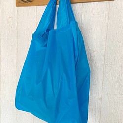 レジ袋型エコバッグ☆リップストップ☆マチ20センチ☆ブルー☆ 1枚目の画像
