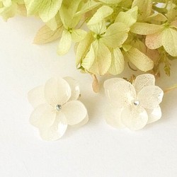 【再販】紫陽花（ホワイト）のレジンイヤリング 1枚目の画像