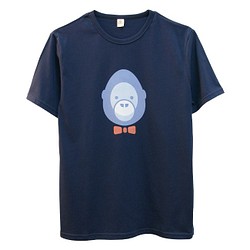 親子でお揃い【サル】ダークブルー・Tシャツ - パパ (size L-2L) 1枚目の画像