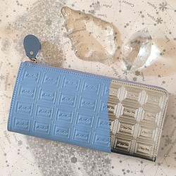 革の青い紫陽花色チョコ長財布（銀の包み紙） 1枚目の画像