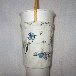 【羊咩咩的百寶箱】世界地圖環保手作飲料袋 夏天手搖杯 冬天暖暖熱咖啡 單件$150 第1張的照片
