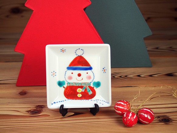 ミニミニ飾皿　サンタ雪だるま 1枚目の画像