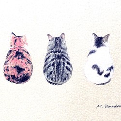 [3匹の猫] パステル画のイラスト 和風の猫 1枚目の画像
