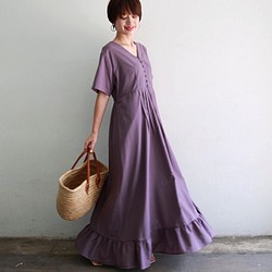 棉質柔軟觸感連衣裙紫色 第1張的照片