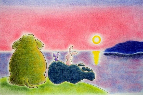 3枚組ポストカード　No.71「夕日の海」 1枚目の画像