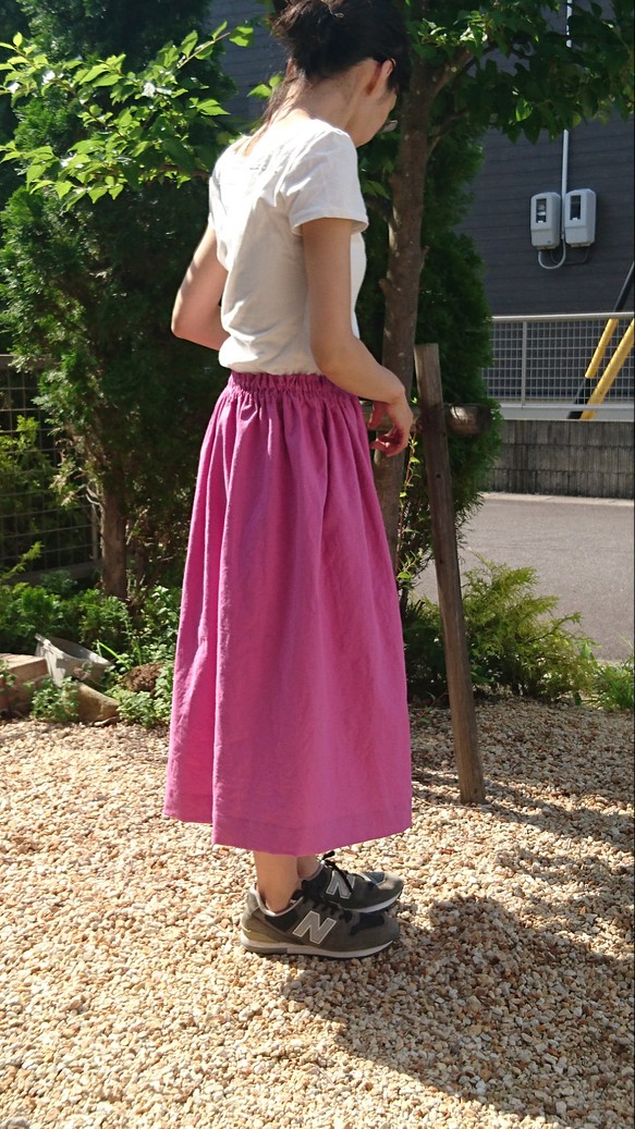 ハーフリネンギャザースカート☆チェリーピンク 1枚目の画像