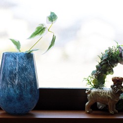 フラワー　ガラス花瓶(ブルー) 1枚目の画像