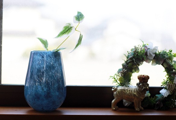 フラワー　ガラス花瓶(ブルー) 1枚目の画像