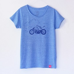 ネコくんのTシャツ lady's blue×navy 1枚目の画像