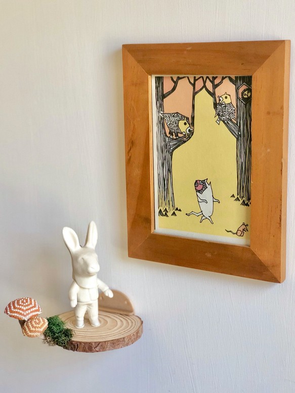 〜オレンジぐるぐる〜キノコ付き　木製 飾り棚 ミニ (左から） 1枚目の画像