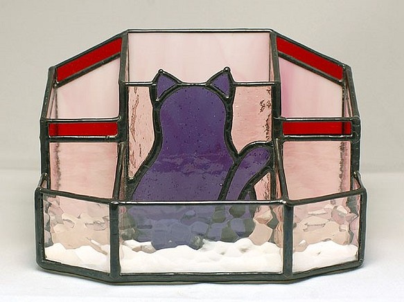 ステンドグラス・多目的トレイ(紫猫) 516 1枚目の画像