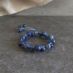 串鍊-[纍纍].藍紋石大小圓珠.南美蠟線繩編雙排手鍊 第1張的照片