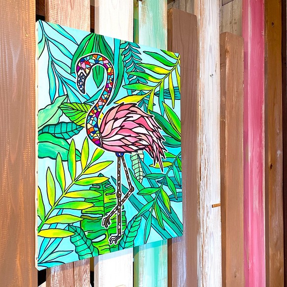 Flamingo フラミンゴ 絵 絵画 インテリア 壁掛け 原画 一点物 アート