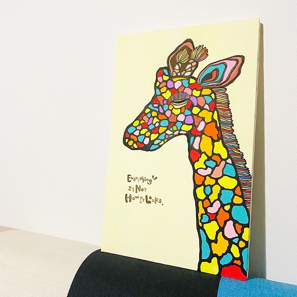 Giraffe キリン 麒麟 絵 絵画 インテリア 壁掛け 原画 一点物 アート