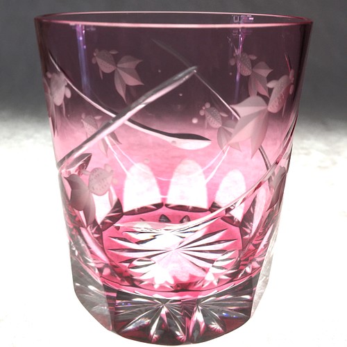 数量限定品 江戸切子 伝統工芸品 ロックグラス 金魚グラス 金赤(ピンク