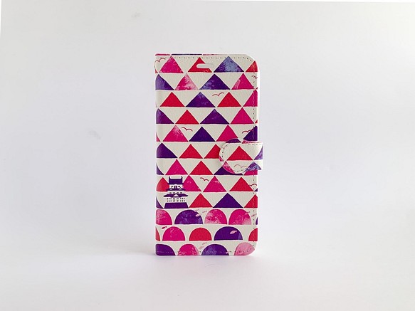 三つ鱗の山と海：桜｜手帳型：iPhone・スマホケース［受注生産］ 1枚目の画像