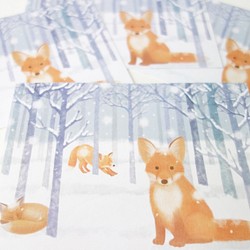 ポストカード「きつねと冬の森」 1枚目の画像