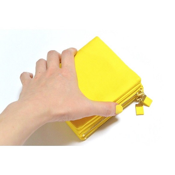 二つ折り財布〔キイロ〕　財布　帆布　黄色　シンプル 1枚目の画像