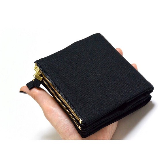 二つ折り財布〔クロ〕　財布　帆布　黒　シンプル 1枚目の画像