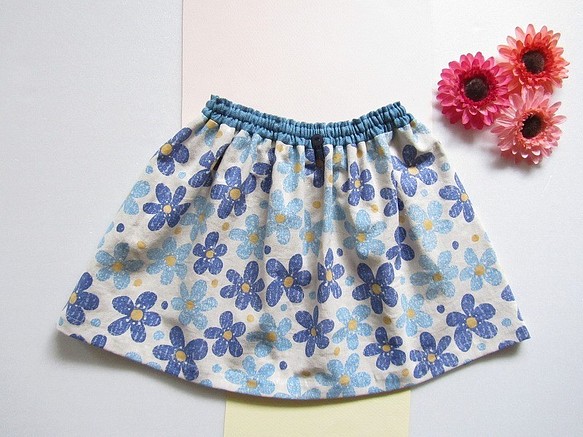 【お値打ち品】暑い夏に！！コットンリネンの花柄スカート 1枚目の画像