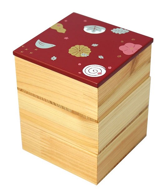 Njeco汎 和菓子蒔絵ミニ三段重箱（赤） 1枚目の画像