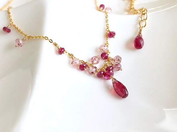 K14GF Extremely small Ruby gradation necklace 第1張的照片