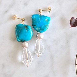 K14GF Turquoise and crystal earrings 第1張的照片