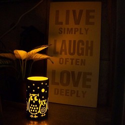 【貓頭鷹陶瓷燈杯組】雙層雙色鏤雕陶瓷長杯‧小夜燈‧情境燈飾 (含獨家專利觸控LED燈) 第1張的照片