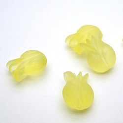 ヴィンテージ チューリップモチーフフロストプラスチック製ビーズ イエロー（2個セット）[D5-045] 1枚目の画像