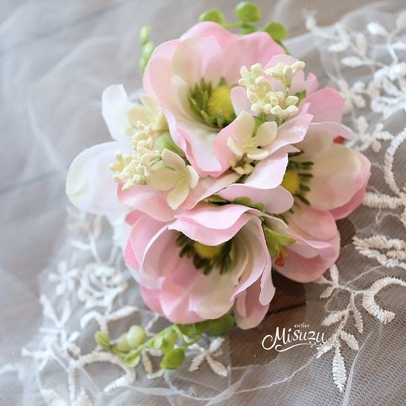 *misuzu*コサージュ　シンプルで上品　アネモネ(ピンク)　　結婚式　卒入学　フォーマル　セミナー 1枚目の画像
