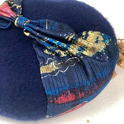Dimoya [夜幕派對] 丈青色不對襯蝴蝶結造型羊毛貝蕾帽 第1張的照片