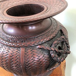 籠編み模様の花瓶 高岡銅器 米田美昭作 わけあり特価 一輪挿し 